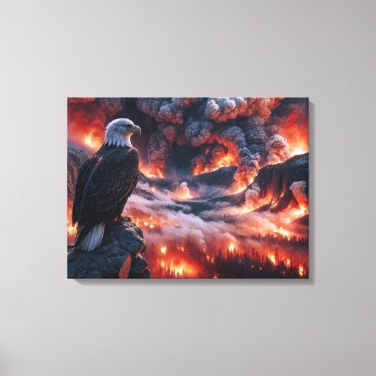 Kale Adelaar Kijkend naar een Mountain Wildfire Canvas Afdruk (Voorkant)