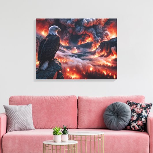 Kale Adelaar Kijkend naar een Mountain Wildfire Canvas Afdruk (Insitu (Woonkamer))