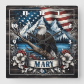 Kale adelaar met Amerikaanse vlag achtergrond Vierkante Klok (Voorkant)