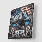 Kale adelaar met Amerikaanse vlag achtergrond Vierkante Klok (Hoek)