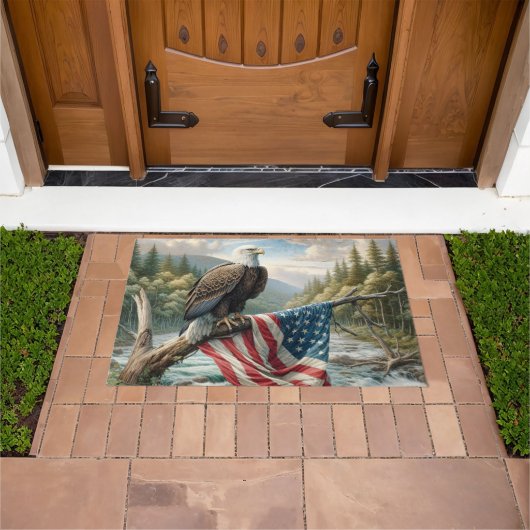 Kale adelaar met Amerikaanse vlag op boomtak Deurmat (Buiten)