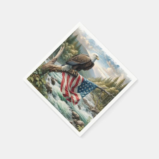 Kale adelaar met Amerikaanse vlag op boomtak Servet (Hoek)