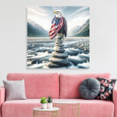 Kale adelaar met Amerikaanse vlag op Cairn Canvas Afdruk (Insitu (Woonkamer))
