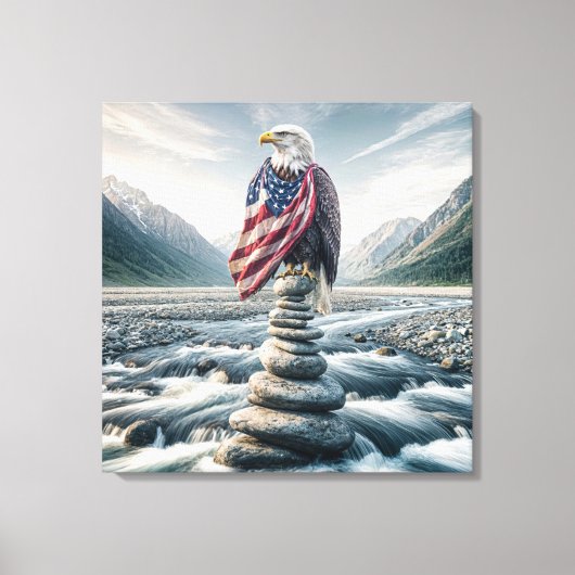 Kale adelaar met Amerikaanse vlag op Cairn Canvas Afdruk (Voorkant)