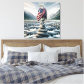 Kale adelaar met Amerikaanse vlag op Cairn Canvas Afdruk (Insitu (Slaapkamer))
