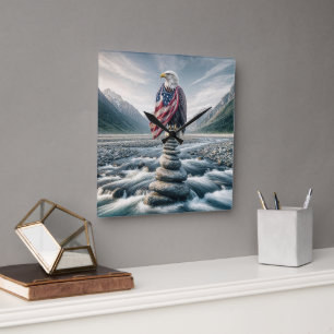 Kale adelaar met Amerikaanse vlag op Cairn Vierkante Klok