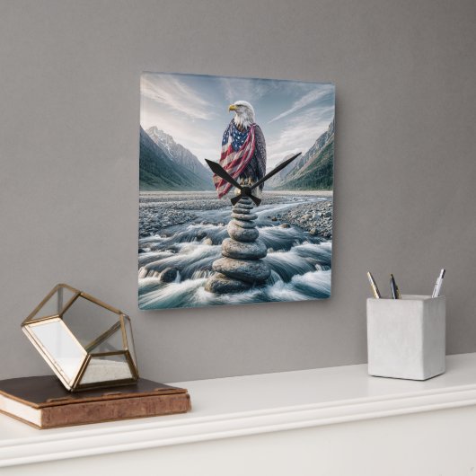 Kale adelaar met Amerikaanse vlag op Cairn Vierkante Klok (Kantoor)