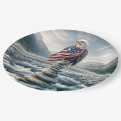 Kale adelaar met Amerikaanse vlag op een Cairn Papieren Bordje (Gekanteld)