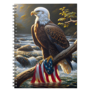 Kale adelaar met Amerikaanse vlag op een tak Notitieboek