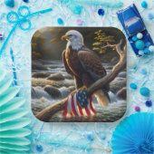 Kale adelaar met Amerikaanse vlag op een tak Papieren Bordje (Feest)