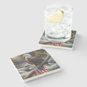 Kale adelaar met Amerikaanse vlag op een tak Stenen Onderzetter (Zijkant)