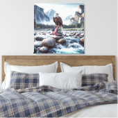 Kale adelaar met een Amerikaanse vlag op een Cairn Canvas Afdruk (Insitu (Slaapkamer))
