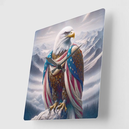 Kale adelaar met een scheur draagt Amerikaanse vla Vierkante Klok (Hoek)