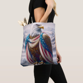 Kale adelaar met een traan en Amerikaanse vlag Tote Bag