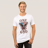 Kale adelaar met kruis en vlag Eén natie onder God Tri-Blend Shirt (Voorkant volledig)
