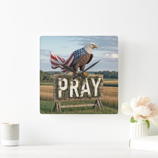 Kale adelaar met rustiek bidbord vierkante klok (Huis)
