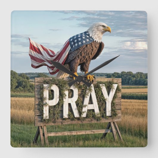 Kale adelaar met rustiek bidbord vierkante klok (Voorkant)