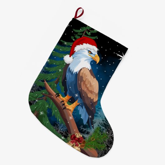 Kale adelaar met Santa Hat Sneeuwvlokken Grote Kerstsok (Voorkant (Hangend))
