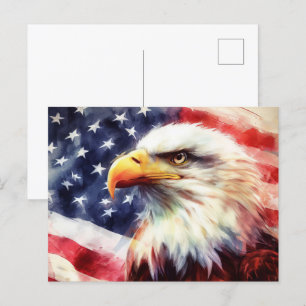 Kale adelaar met vlag van de Verenigde Staten van  Briefkaart