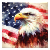 Kale adelaar met vlag van de Verenigde Staten van Foto Afdruk (Voorkant)