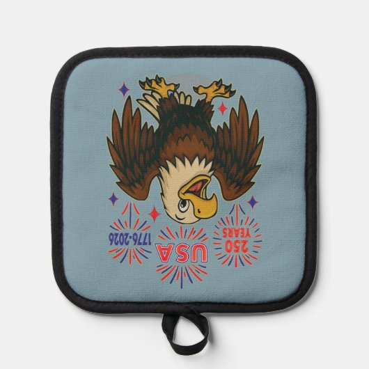 Kale adelaar met vuurwerk – VS 250 jaar 1776-2026 Pannenlap (Voorkant)