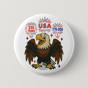 Kale adelaar met vuurwerk – VS 250 jaar 1776-2026 Ronde Button 5,7 Cm