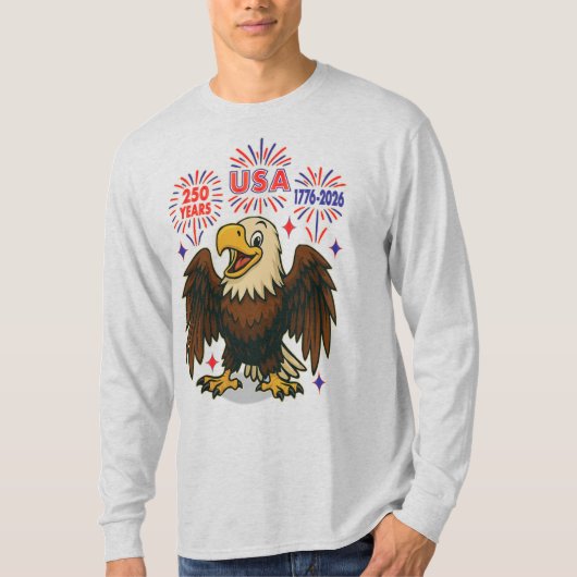 Kale adelaar met vuurwerk – VS 250 jaar 1776-2026 T-shirt (Voorkant)