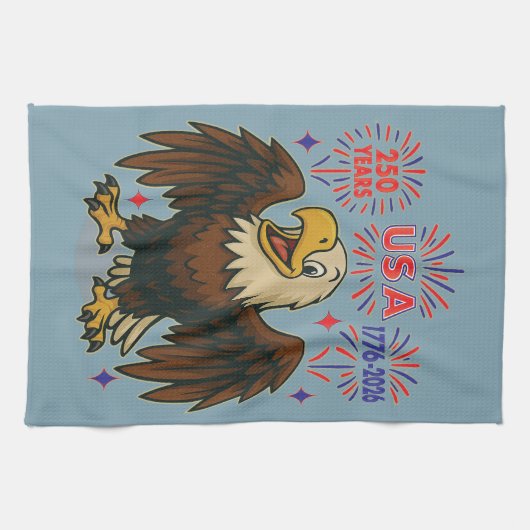 Kale adelaar met vuurwerk – VS 250 jaar 1776-2026 Theedoek (Horizontaal)