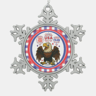 Kale adelaar met vuurwerk – VS 250 jaar 1776-2026 Tin Sneeuwvlok Ornament