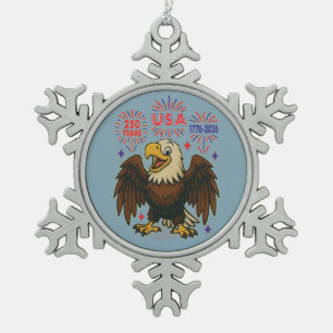 Kale adelaar met vuurwerk – VS 250 jaar 1776-2026 Tin Sneeuwvlok Ornament