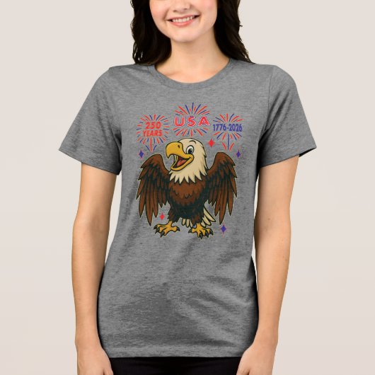 Kale adelaar met vuurwerk – VS 250 jaar 1776-2026 Tri-Blend Shirt (Voorkant)