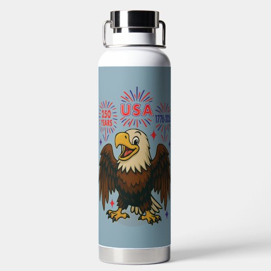Kale adelaar met vuurwerk – VS 250 jaar 1776-2026 Waterfles (Achterkant)