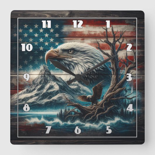 Kale adelaar neergestreken door berg en Amerikaans Vierkante Klok (Voorkant)