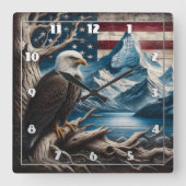 Kale adelaar neergestreken met Amerikaanse vlag ac Vierkante Klok (Voorkant)