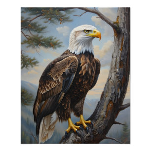 Kale adelaar neergestreken op een boom olieverfsch perfect poster