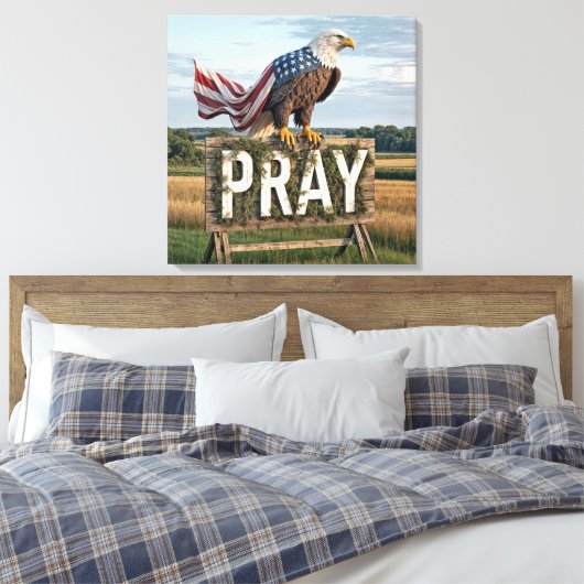 Kale Adelaar neergestreken op rustiek bidbord Canvas Afdruk (Insitu (Slaapkamer))