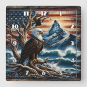 Kale Adelaar neergestreken op tak in de buurt van  Vierkante Klok (Voorkant)