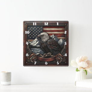 Kale adelaar ontworpen tegen Amerikaanse vlag moti Vierkante Klok