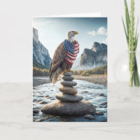 Kale adelaar op Cairn met Amerikaanse vlag