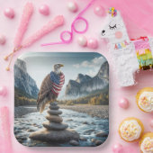 Kale adelaar op Cairn met Amerikaanse vlag Papieren Bordje (Feest)