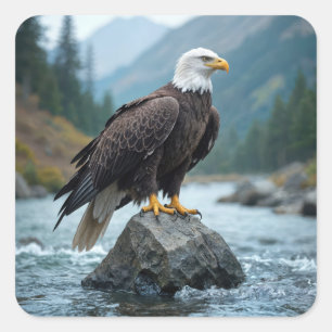Kale adelaar op een rivier rots vierkante sticker