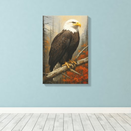 Kale adelaar op tak in herfstbos canvas afdruk (Insitu (Houten vloer))