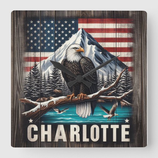 Kale Adelaar op tak met bergen Vierkante Klok (Voorkant)