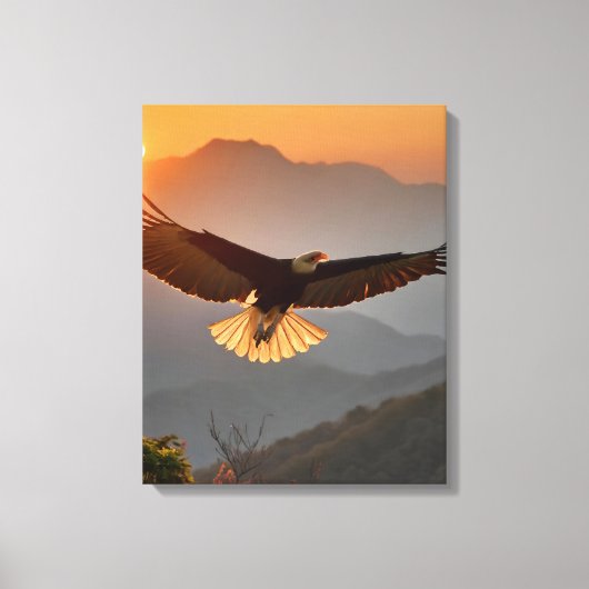 Kale adelaar stijgt bij zonsondergang canvas afdruk (Voorkant)