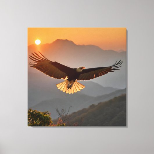 Kale adelaar stijgt bij zonsondergang canvas afdruk (Voorkant)