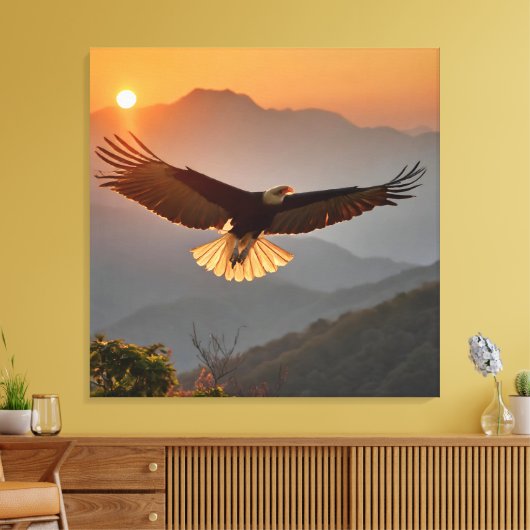 Kale adelaar stijgt bij zonsondergang canvas afdruk (Insitu (Woonkamer))