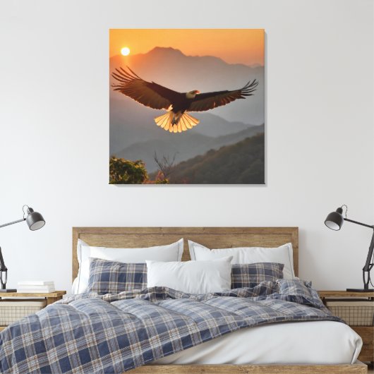 Kale adelaar stijgt bij zonsondergang canvas afdruk (Insitu (Slaapkamer))