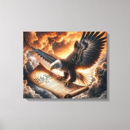 Kale adelaar vliegt met Amerikaanse grondwet Canvas Afdruk (Voorkant)