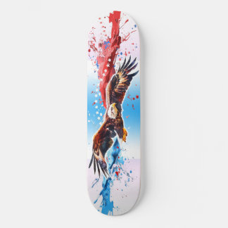 Kale adelaar vliegt over een scheut rood, wit en b persoonlijk skateboard