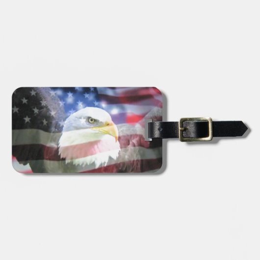 kale arend en Amerikaanse vlag Bagagelabel (Voorkant horizontaal)